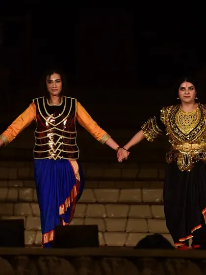 My student Nidhi portraying the complex character of Duryodhana in my production, "The Wheel of Choices." Her powerful performance was a highlight of the show.
