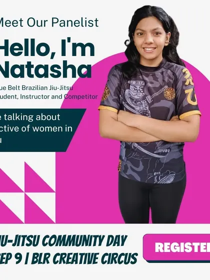 Instructor Natasha sharing her journey at the Jiu-Jitsu Community Day. By highlighting the voices and experiences of women in the sport, we aim to inspire and create a more inclusive environment for everyone.