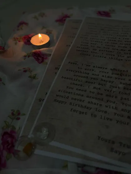 A moody, candlelit shot of my vintage-style letters. The warm light enhances the old-world feel, making it a truly romantic gift for an anniversary or special moment.