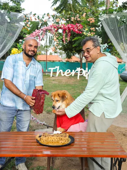 This birthday celebration has a beautiful outdoor setup with a floral arch. We can customize the decor to match your vision for your pup's special day.