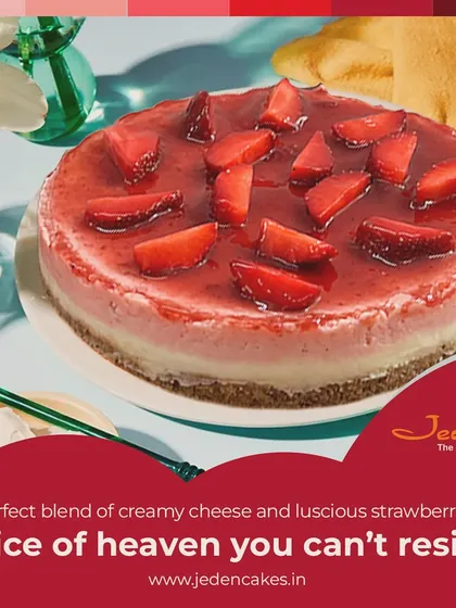 This is a slice of heaven you can't resist. Our Strawberry Cheesecake features a perfect blend of creamy cheese and luscious strawberries on a crumbly crust, offering a balance of sweet and tangy flavors.