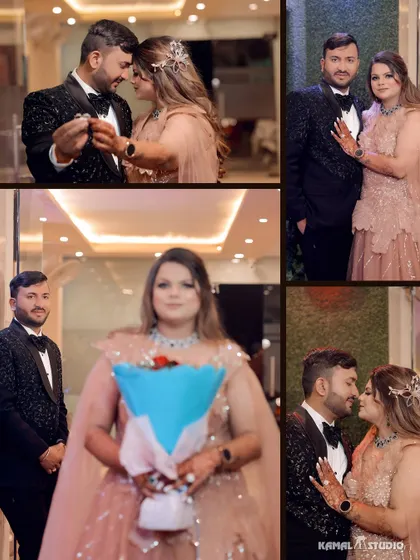 A collection of moments from the engagement, from the ring exchange to the bride's grand entry.