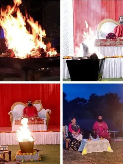 A collage of our fire meditation events. This image, a duplicate of ID 22, reinforces the visual power and spiritual significance of the fire ceremony in our practice.