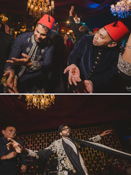 Guests dancing with Turkish hats at the Sufi night, fully embracing the theme and having a great time.