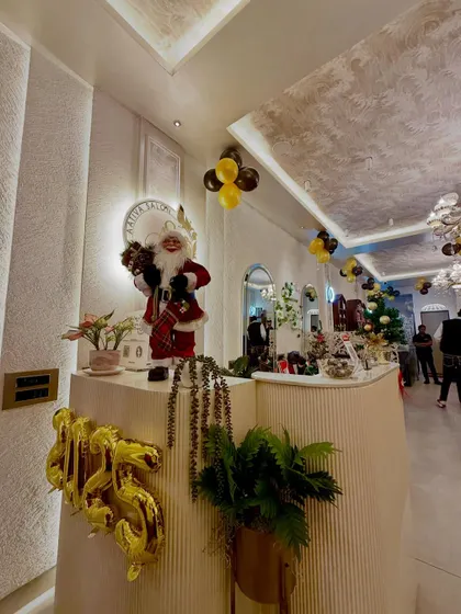 The reception area at Aativa, where your experience begins. We always keep the space welcoming and festive, as seen here with our New Year decorations.