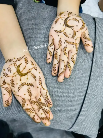 A beautiful and modern design featuring leafy vines and crescent moons, perfect for Eid or any celestial-themed event.