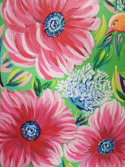 A duplicate of image 19, showing a close-up of the bold, expressive brushstrokes used to create the flower petals.