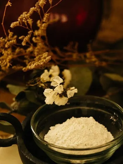 A beautiful shot of Kaolin Clay in a glass bowl. I love working with pure, raw ingredients like this to create my products.
