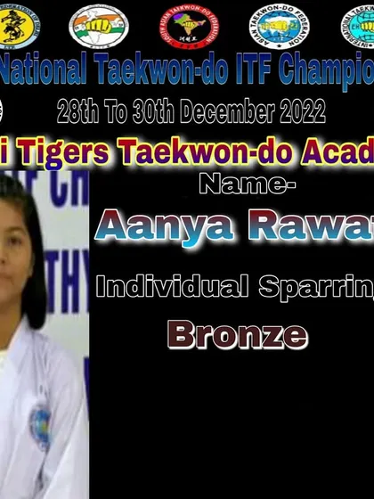 Aanya Rawat, another one of my promising students, won a Bronze medal in the individual sparring category at the national level.