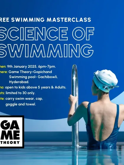 We also host workshops in Hyderabad. This poster is for our "Science of Swimming" masterclass at the Game Theory Gopichand swimming pool in Gachibowli, open to kids and adults looking to understand the physics behind a better swim.