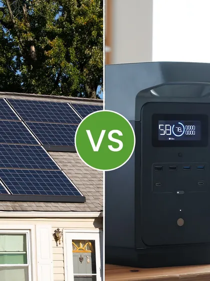 This image presents a "versus" comparison, pitting clean, reliable solar panels against a traditional backup generator, highlighting the clear advantages of a modern solar solution.