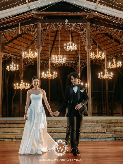 We lit up this cocktail night with dazzling chandeliers and strings of fairy lights. The grand gazebo and spacious dance floor set the stage for a night of unforgettable dance performances and celebration.