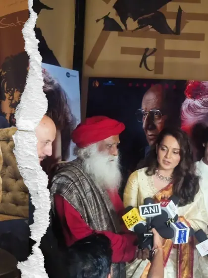 A candid moment from the 'EMERGENCY' movie premiere, with my client Vishak Nair alongside Kangana Ranaut and Sadhguru. This shows my work in a real-world, high-profile event context.
