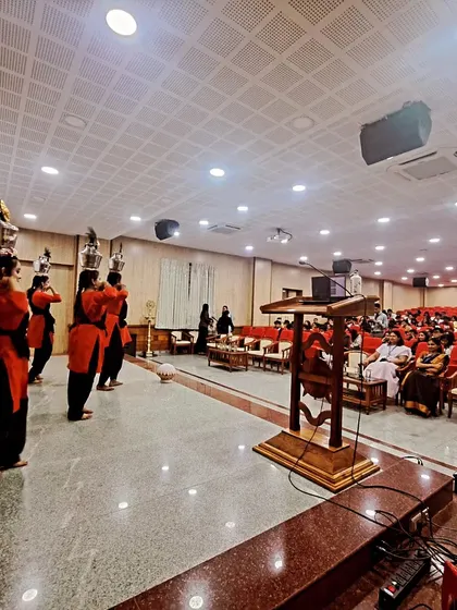 A wide view of the lecture hall, where my students perform a live demonstration to illustrate the concepts being discussed.