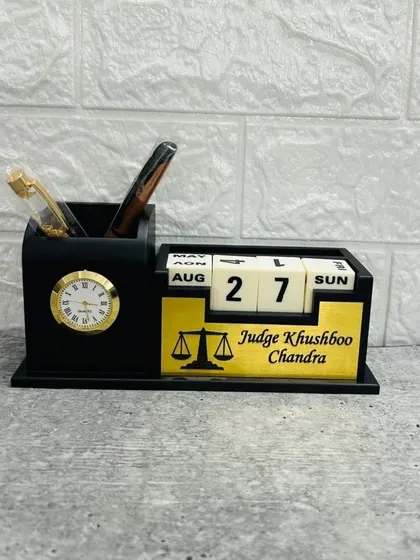 A closer look at the lifetime calendar customized for a judge. It features the scales of justice symbol, showing how I can tailor the design for different professions.