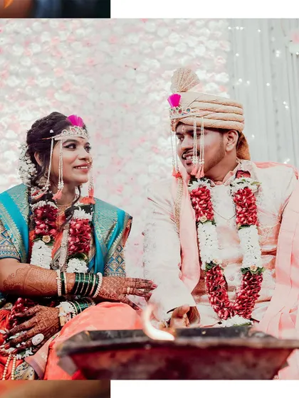 A candid moment of conversation between the bride and groom during their wedding ceremony. These small interactions are a beautiful part of their story.