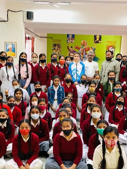 A group photo with the bright and confident students after a 3-day self-defense camp at Atal Adarsh Vidyalaya. It is rewarding to see their spirits so high after the training.