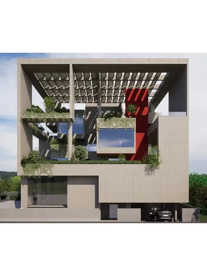 The project explores the concept of a house within a larger bounding frame, creating a variety of semi-enclosed outdoor spaces.