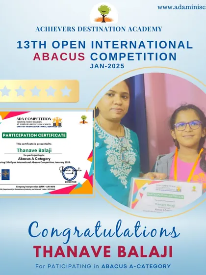 Another star from Dubai, Thanave Balaji, proudly displays her certificate and medal from the 13th Open International Abacus Competition.