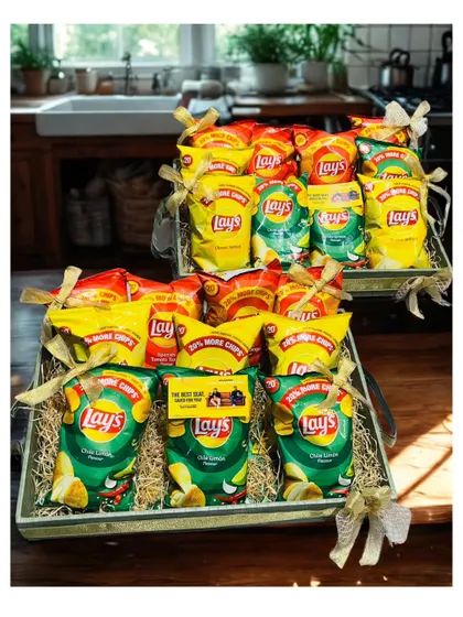 This custom hamper, themed around Lay's chips, was designed to be bold and fun. It's a great example of how I can create themed gifts for brand events and influencer drops.