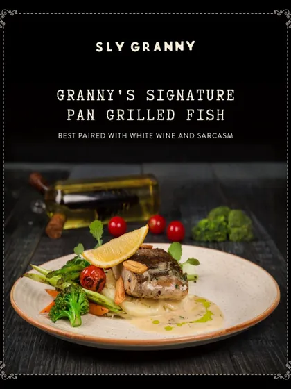 My signature pan-grilled fish, best paired with white wine and a healthy dose of sarcasm.
