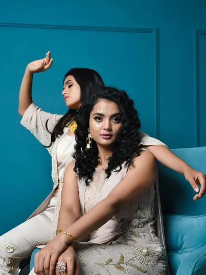 These looks were styled for a pre-Diwali shoot for Ruhm India. I paired their elegant, embroidered ethnic wear with statement jewellery against a rich teal background to create a sophisticated and festive mood.