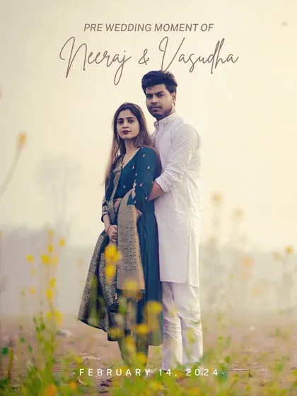 A soft, dreamy pre-wedding moment captured in a misty field. The focus here is on the gentle embrace and the romantic atmosphere, creating a timeless portrait that feels like a page from a storybook.