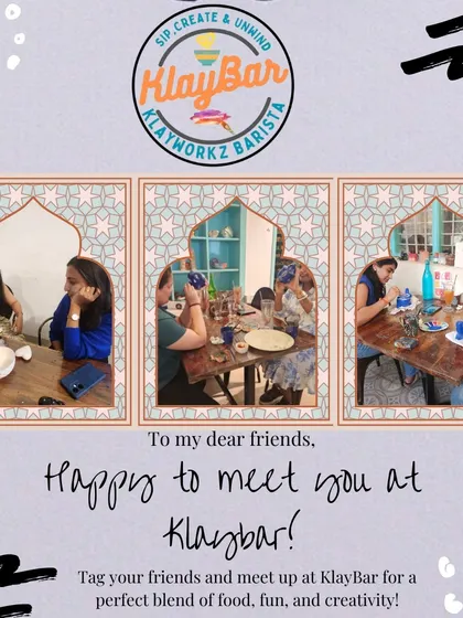 Tag your friends and meet up at KlayBar for a perfect blend of food, fun, and creativity. This collage captures the joy of shared moments.