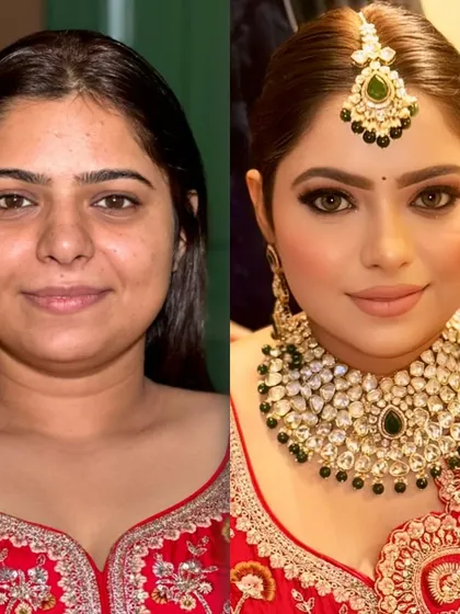 Grace, beauty, and tradition all woven together. This is an Indian bride in all her glory, showcasing a classic look with flawless skin and defined features.