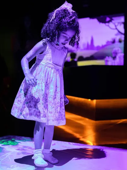 Dancing on the stars, or at least on our animated floor that projects beautiful, colorful patterns.