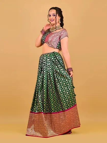 A side-profile full-length shot. This shows how the makeup and styling look from a different angle, ensuring a complete and polished appearance all around.