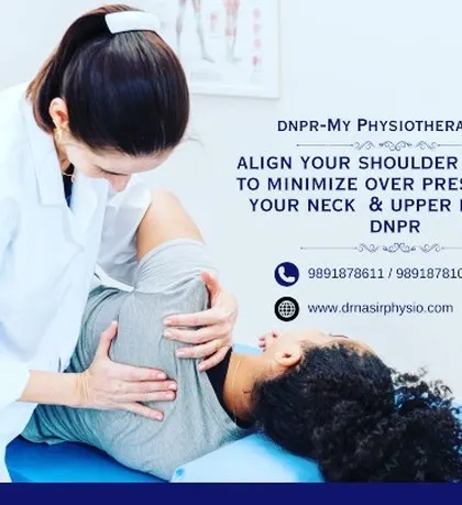 Misaligned shoulders can cause significant pressure on your neck and upper back. This image shows a therapist performing a manual adjustment to realign the shoulder, which is key to correcting posture and relieving chronic tension.