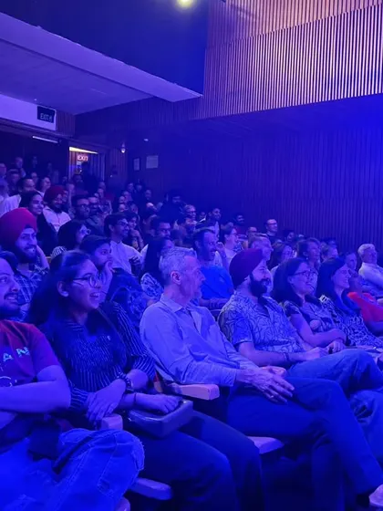 A packed and laughing audience at the Sebastian Marx comedy show. This photo perfectly captures the joyful and communal experience of attending a live performance in our auditorium.