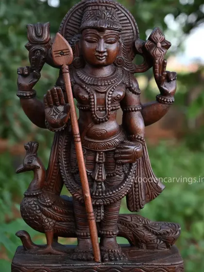 Another angle of the 24-inch Murugan statue, highlighting the details of the peacock's feathers.
