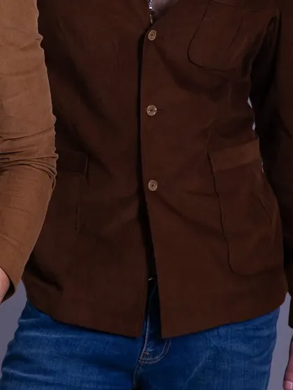 Another angle of the corduroy jacket, showing its versatility. My expert tailors can craft any piece to fit your personality.