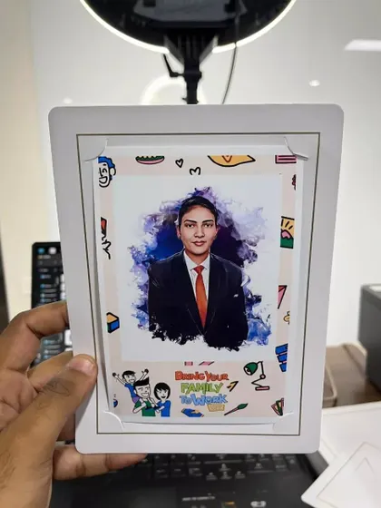 A repeat of a popular digital caricature souvenir, showing its consistent appeal. The quality of the art and the professional framing make it a valued keepsake for attendees at any corporate or social event.