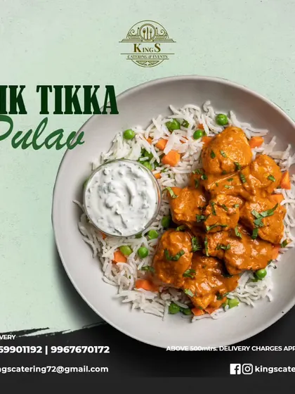 Our Chicken Tikka Pulao features flavorful rice served with a side of rich and creamy chicken tikka masala, giving you the best of both worlds in one dish.