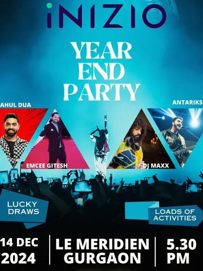 The promotional poster for a corporate year-end party we organized. This shows our role in not just execution but also in coordinating with talent like comedians, bands, and DJs to create a full entertainment package.