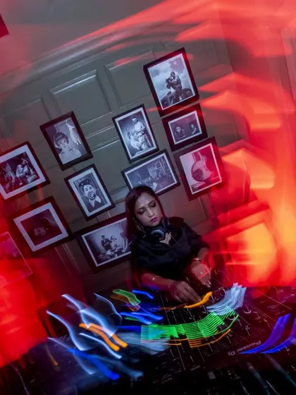 A dynamic long-exposure shot from a fun night at Sly Granny. The light trails capture the movement and energy of my tech house and techno set.