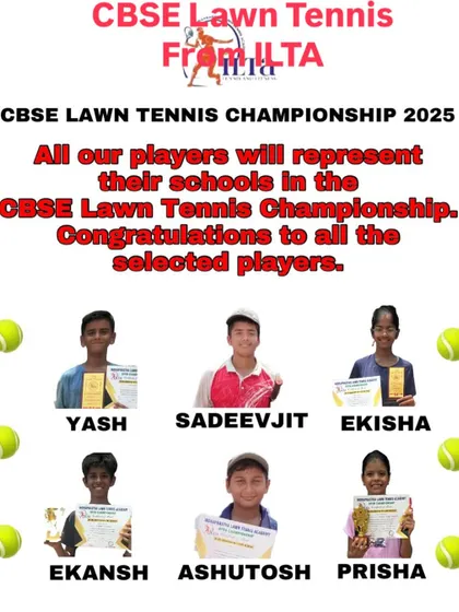 Our players Yash, Sadeevjit, Ekisha, Ekansh, Ashutosh, and Prisha selected to represent their schools in the CBSE Lawn Tennis Championship. This shows our success in preparing players for major school level competitions.