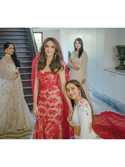 Shibani and her girls, looking ethereal and ready for the ceremony. This portrait captures the beauty and support of the bride's closest friends on her wedding day.