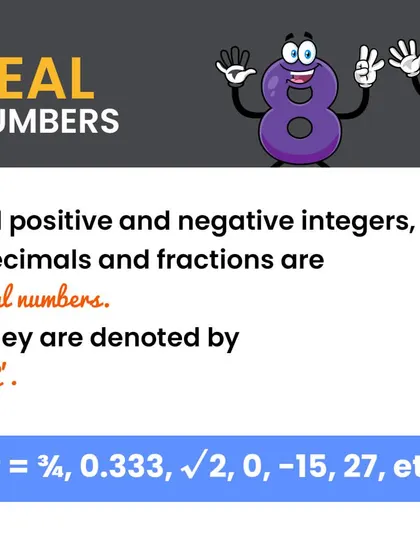 Real numbers include all numbers on the number line. This covers positive and negative integers, fractions, and irrational numbers.