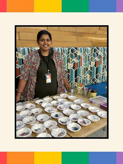 Our facilitator preparing the materials for the Ally Bracelet making session. We ensure everything is organized and ready for a smooth and enjoyable workshop experience.
