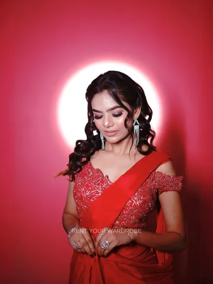 Another close-up of the red ruffle saree, perfect for showing off your party makeup.