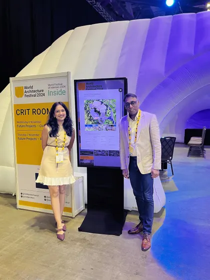 Presenting our work at the WAF Crit Room. These international platforms are invaluable for receiving feedback and sharing our unique design solutions with a global audience.