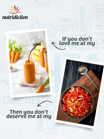 A fun take on balance. If you don't love me at my carrot juice, you don't deserve me at my gajar ka halwa. A healthy lifestyle is about progress, not perfection.