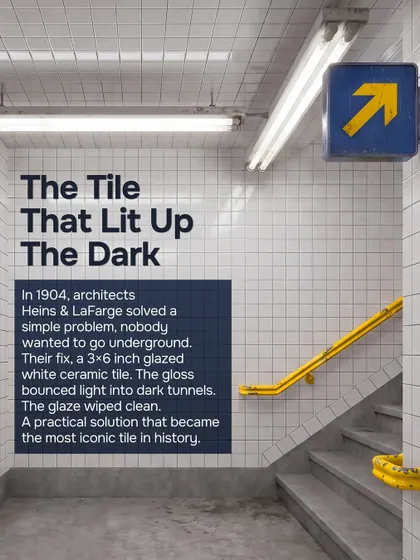 The subway tile was first designed in 1904 to solve a simple problem: nobody wanted to go underground. Its glossy, glazed surface bounced light into dark tunnels and was easy to clean, a practical solution that became an icon.
