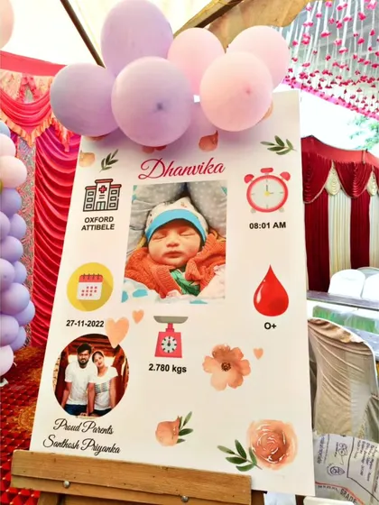 A personalized welcome board for a naming ceremony, detailing the baby's birth information.