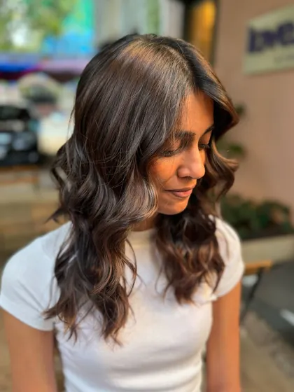 A beautiful bride-to-be with her fresh cut and color. The soft layers and face-framing pieces are so flattering. (No filter)