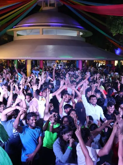 The Wonderla crowd with their hands in the air, fully engaged. It's an amazing feeling to connect with so many people at once.